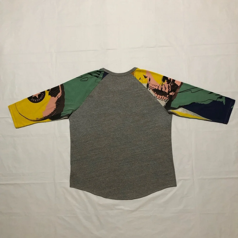 Converse Women’s Graphic Print 3/4 Sleeve Raglan Baseball Grey T-shirt XL - Picture 9 of 11